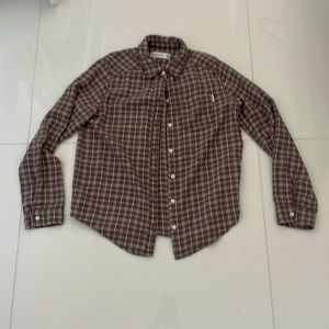 Abercrombie kids, brown & white plaid pattern, & button down